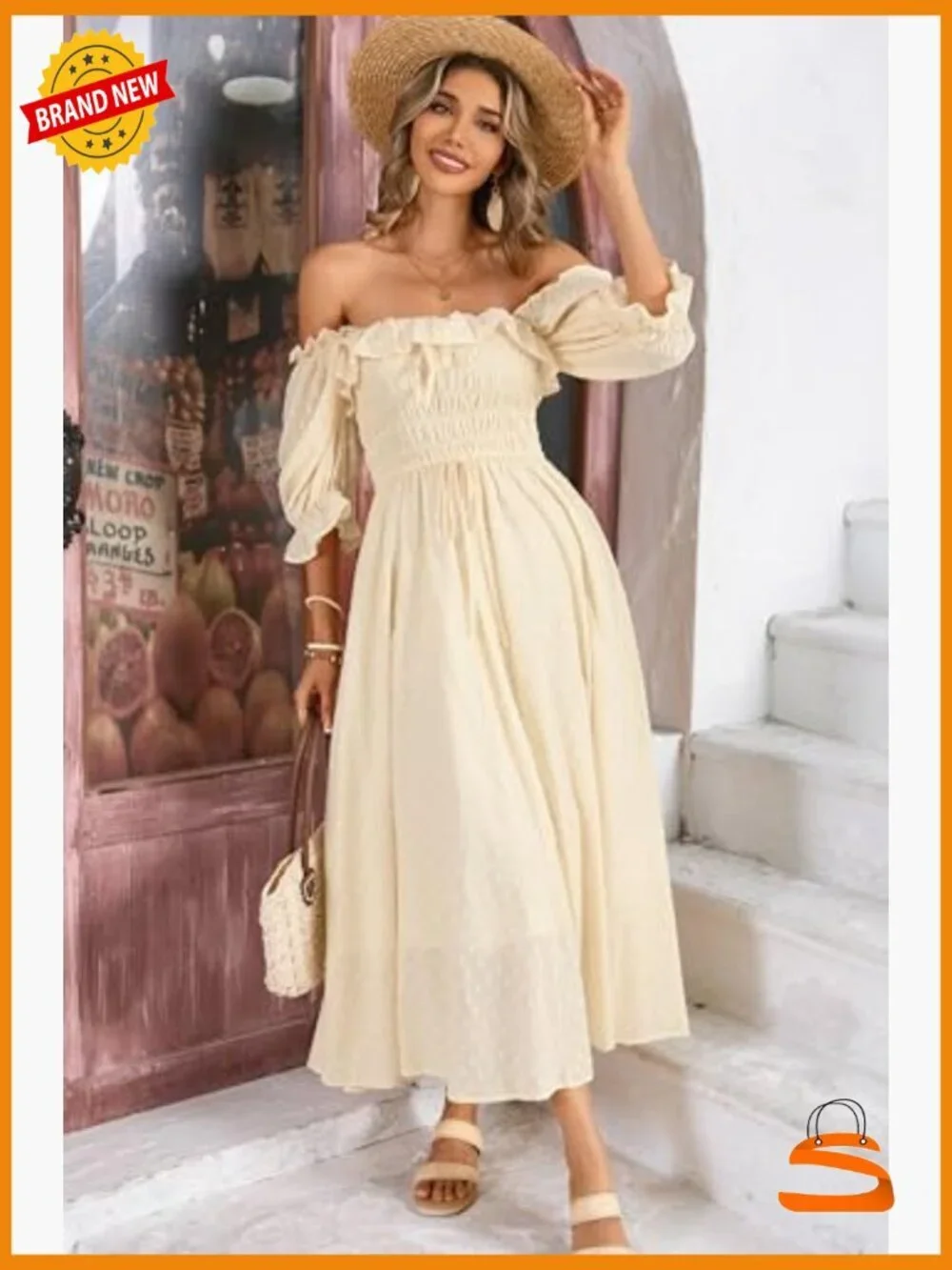 Women Summer Cotton Ruffle Vintage Backless A-Line Flowy Midi Dress